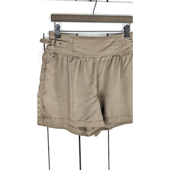 Trouve dark khaki tencel pleated belt buckle short trouser shorts 6 - Picture 6 of 6